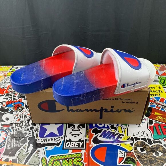 Champion Red White And Blue Slides Womens 7 / 9 - Picture 2 of 11